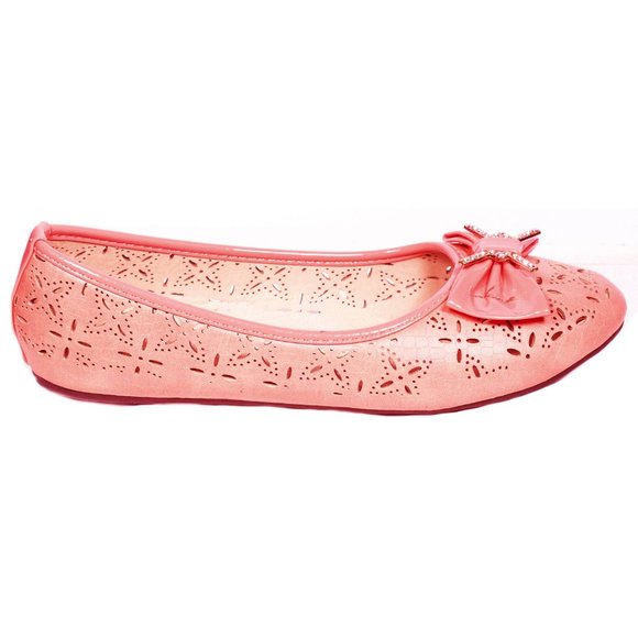 Tory K Women Ballet Bow Flats, b-2057, Coral - Picture 2 of 4